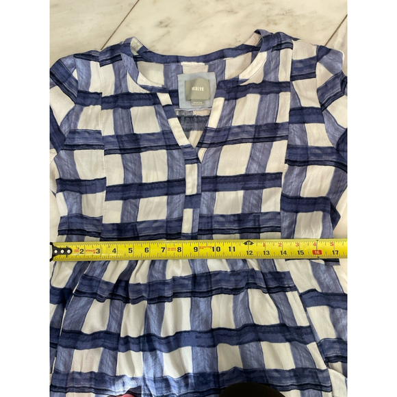 Maeve for Anthropologie Navy Blue And White 3/4 Sleeve Plaid Mini Dress Medium - Picture 12 of 14